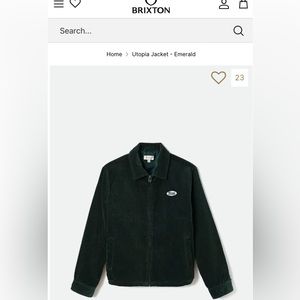 Brixton Corduroy Jacket, Emerald Green, sz S